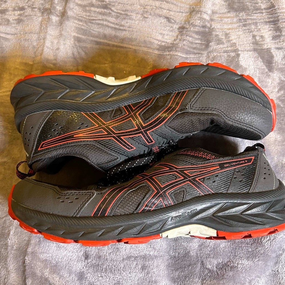 ASICS Gel-Venture 9 Mens 9.5 Extra Wide Trail Running Shoes Black Red 1011B488